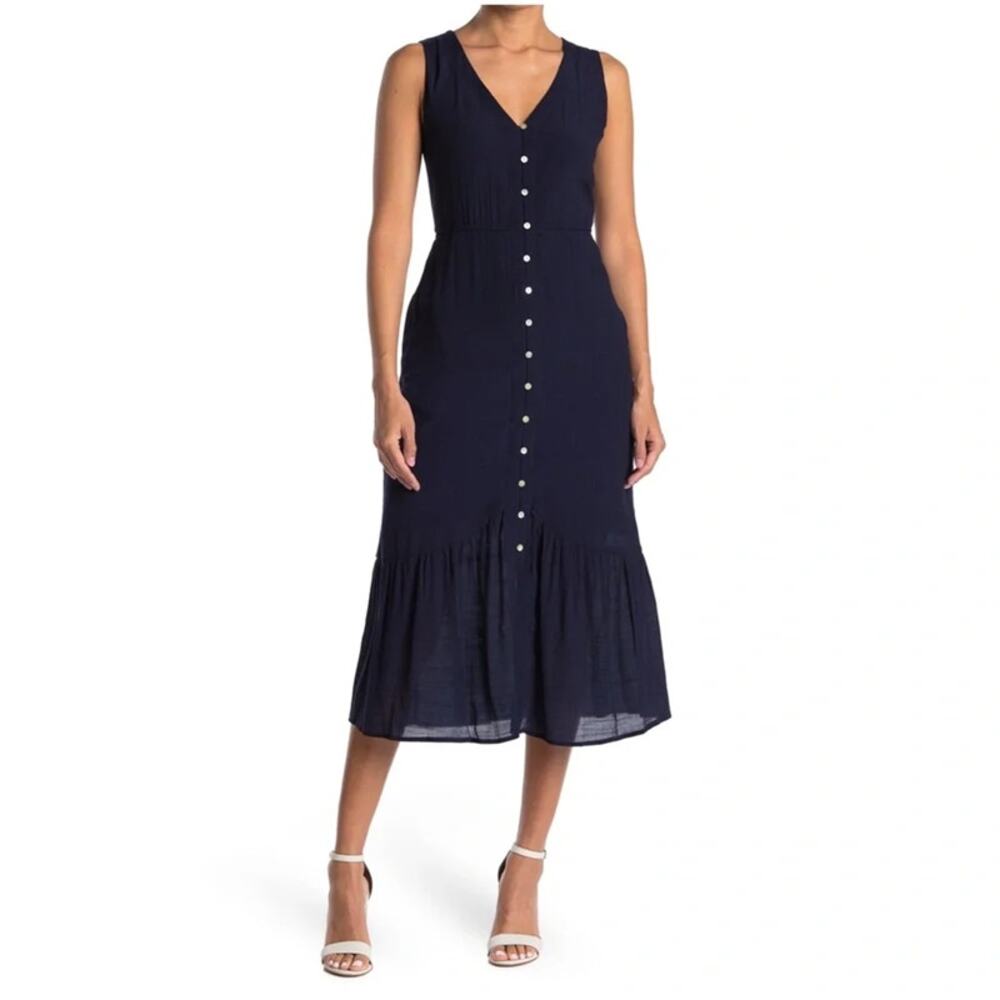 NANETTE Nanette Lepore Button Front Sleeveless Midi Dress Navy Blue 2 NWT
